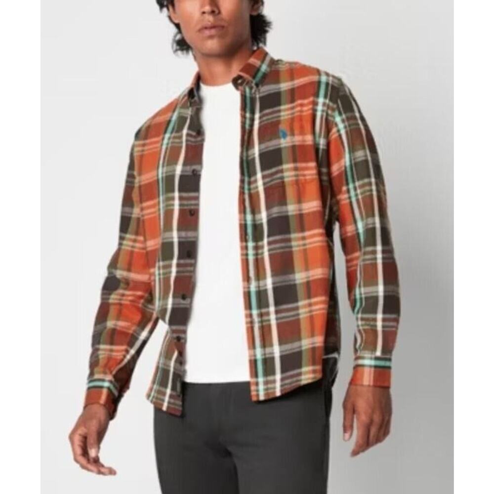 U.S. Polo Assn. Classic Fit Long Sleeve‎ Plaid Button Down in Navy Multi 2XL $60
